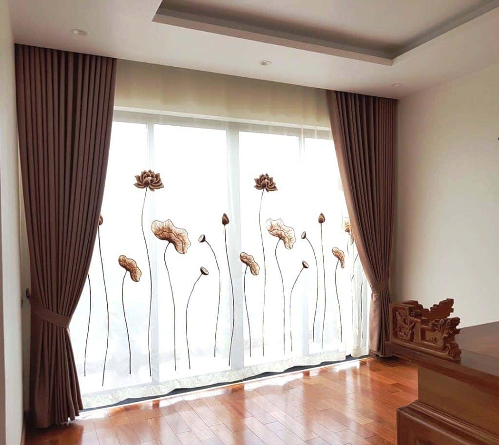 rèm thêu nghệ thuật hoa sen blinds