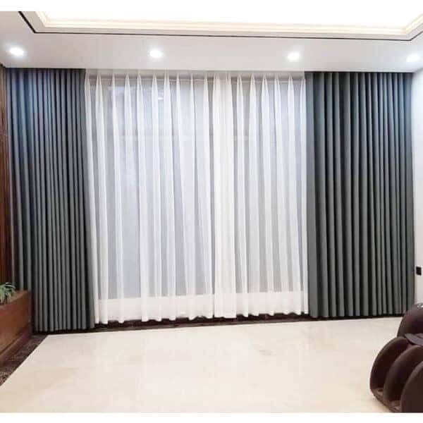 rèm cửa vải 2 lớp màu xám hiện đại