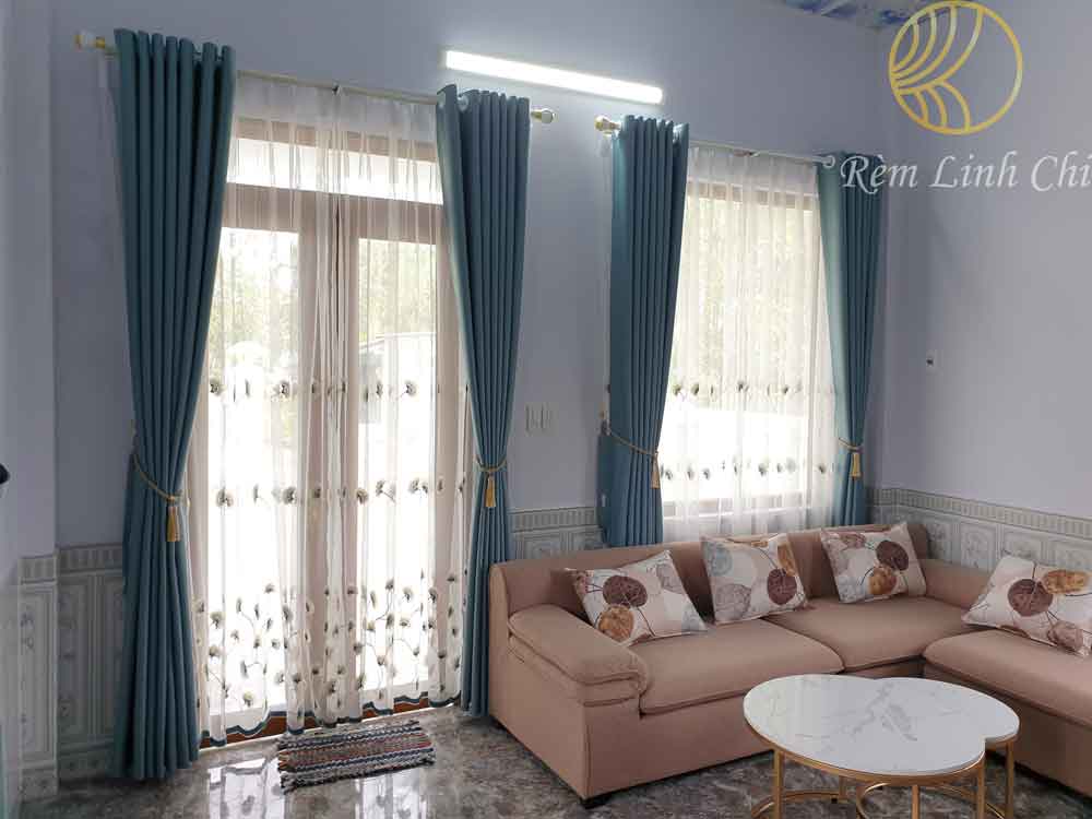 Công trình rèm vải voan thêu hoa, rèm vải 2 lớp 4 rem vai 2 lop rem vai voan hoa theu 2