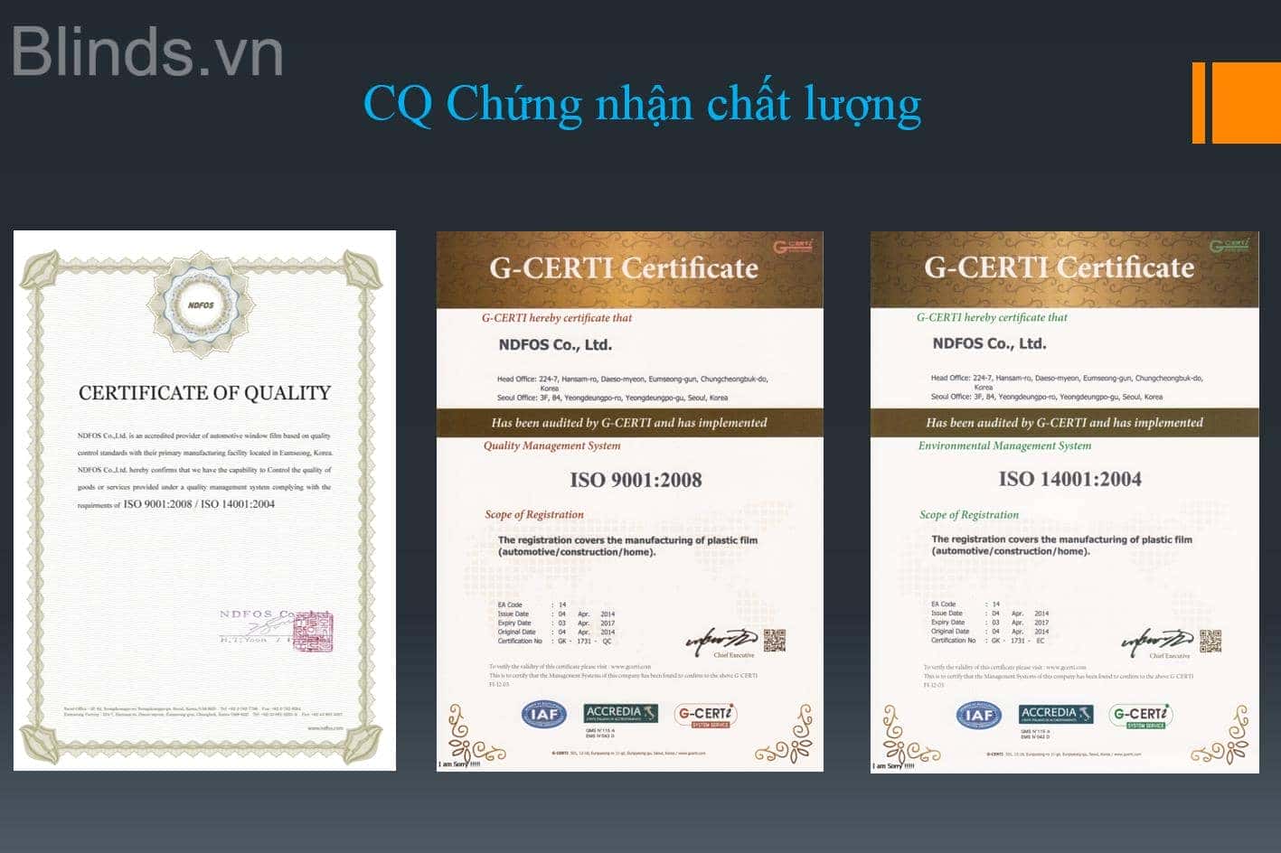 chung nhan cq chat luong blinds