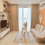 Rèm vải 2 lớp biệt thự màu vàng sang trọng