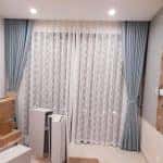 Rèm vải giá rẻ 2 lớp màu xanh