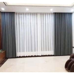rèm cửa vải 2 lớp màu xám hiện đại
